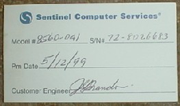Tag showing last PM date for the PS/2 Model 60 Tag showing last PM date for the PS/2 Model 60